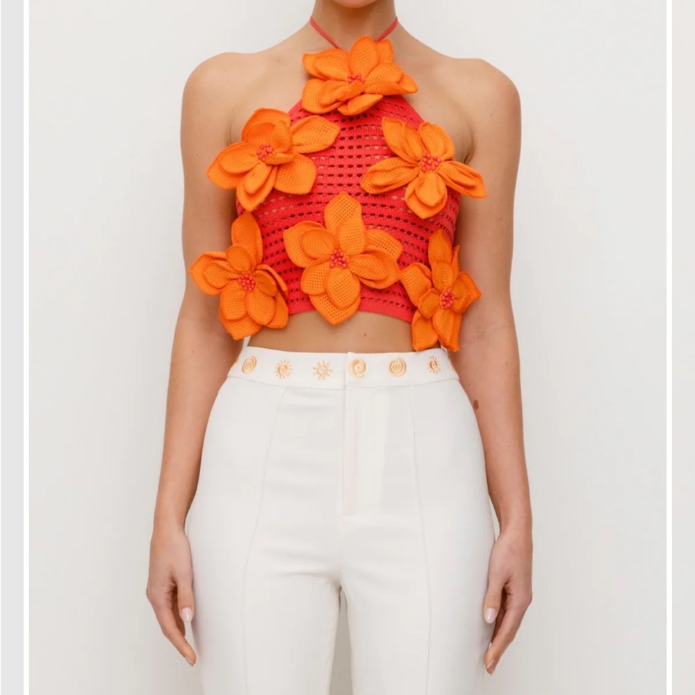 Wolf Gang Orange flower Crop Tank Top “La monada knit top”